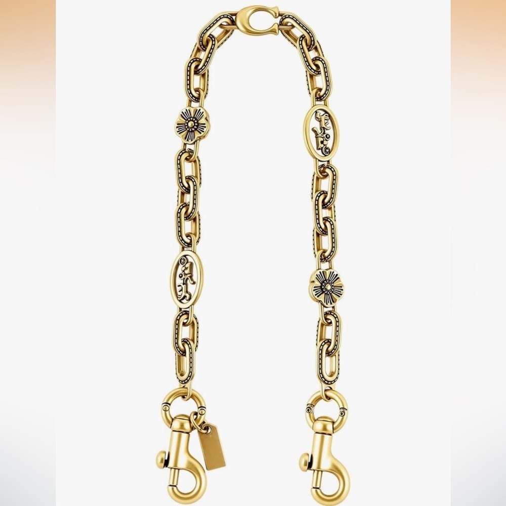 Gold C purse Chain with carriage and flowers detailing